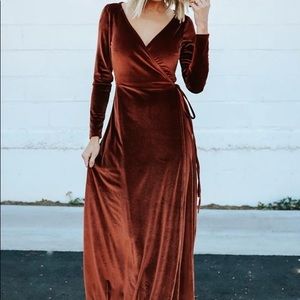 Baltic Born Esmeralda long sleeve velvet wrap maxi dress